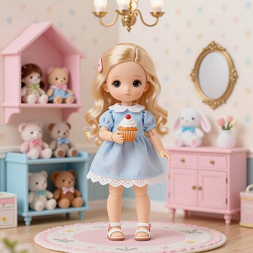 Charming Blonde Doll in Pastel Room