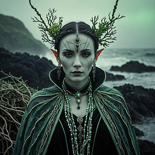 Elegant Tide Keeper with Seaweed Cape