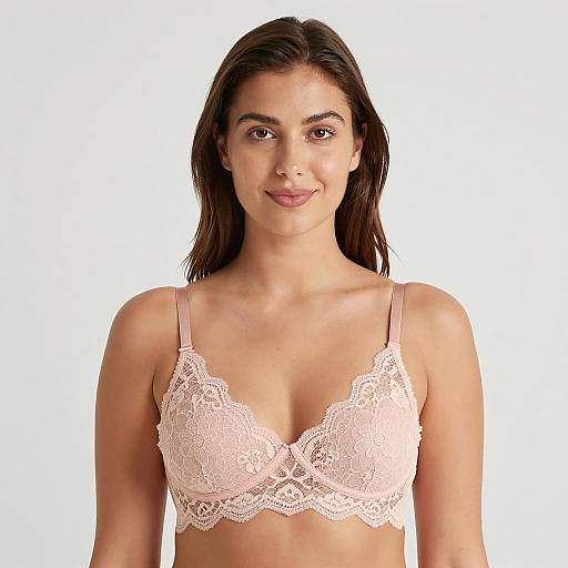 Portrait of Woman in Pink Lace Bra
