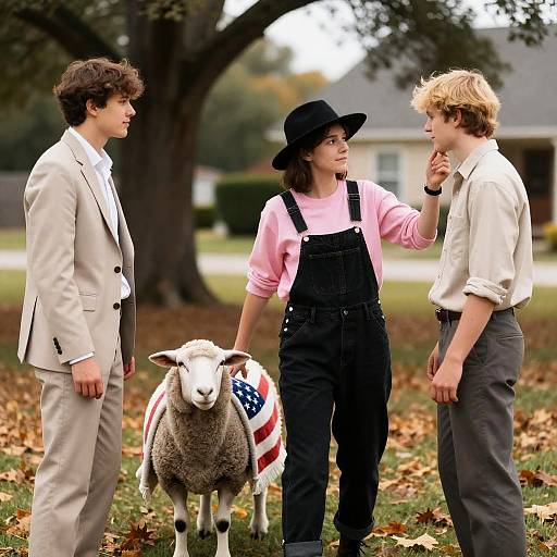 Outdoor Scene with Friends and Sheep