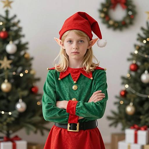 Realistic Holiday Elf Girl Costume Portrait