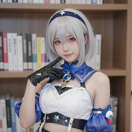 Silver-Haired Woman in Blue Cosplay