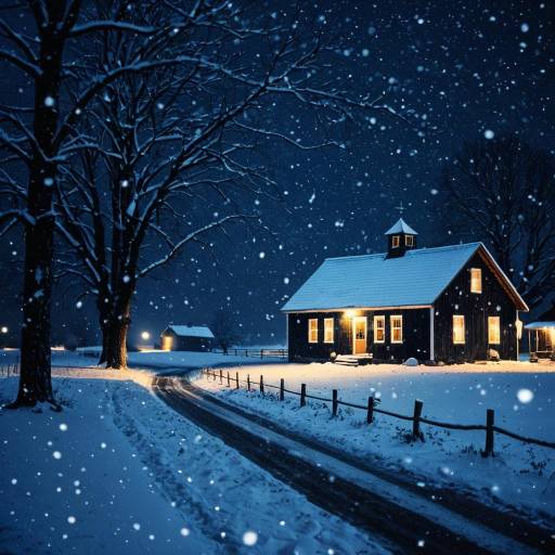 Serene Winter Night in Countryside Farm Serene Winter Night in Countryside Farm
