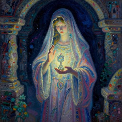 Ethereal Pointillism Figure with Artifact