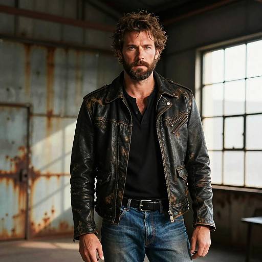 Rugged Man in Industrial Warehouse