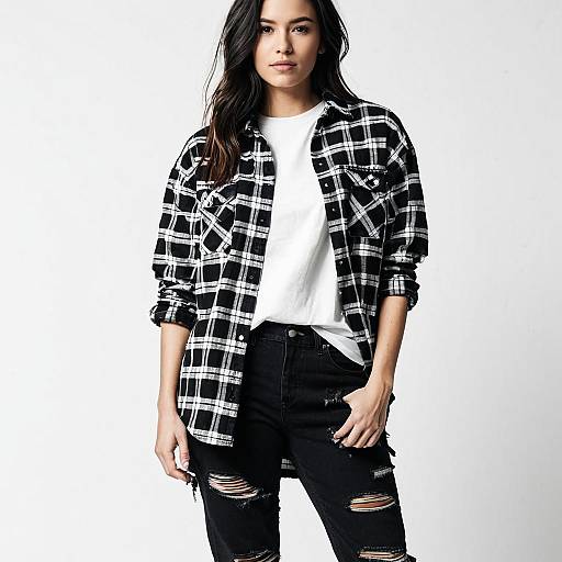 Casual Streetwear Woman in Plaid Flannel