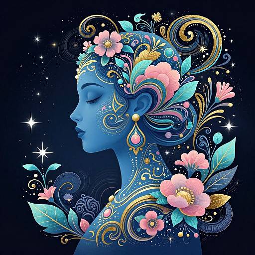 Surreal Blue-Skinned Woman Illustration