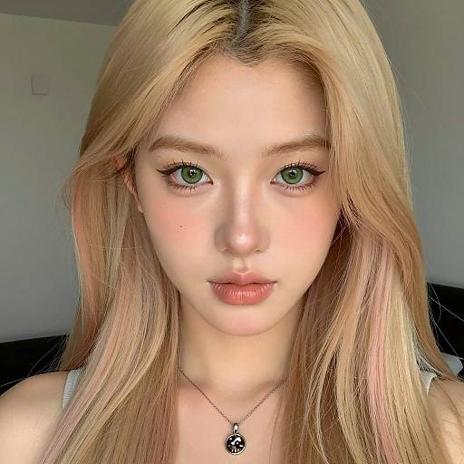 Close-up Portrait of Young Blonde Woman with Green Eyes