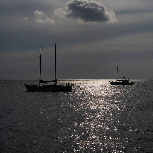 Dusk Seascape with Silhouetted Boats