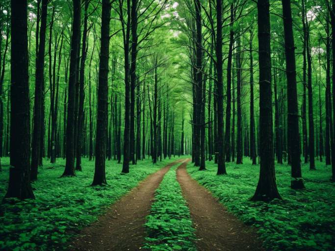 Serene Green Forest Path Wallpaper