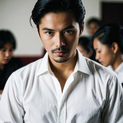 Asian Man in White Shirt with Facial Hair