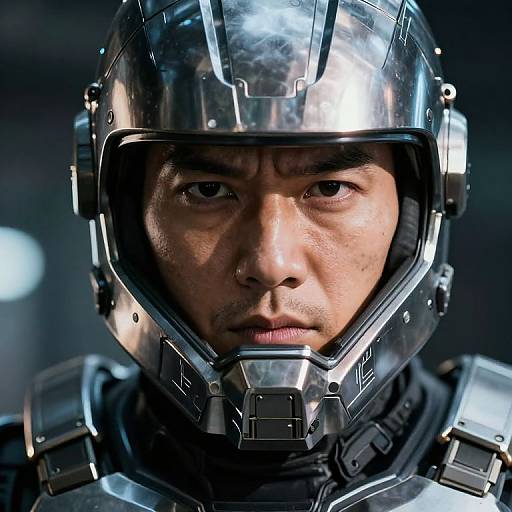 Futuristic Warrior in Metallic Armor