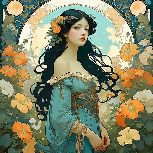 Art Nouveau Woman in Garden