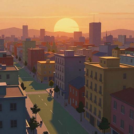 Vibrant Sunset Cityscape Illustration