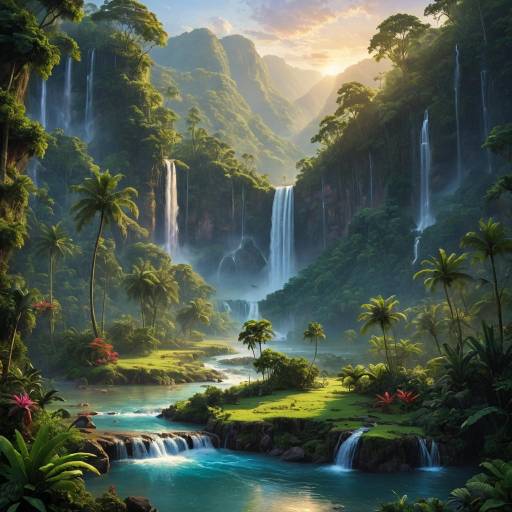 Majestic Waterfall at Dawn in Paradise Majestic Waterfall at Dawn in Paradise