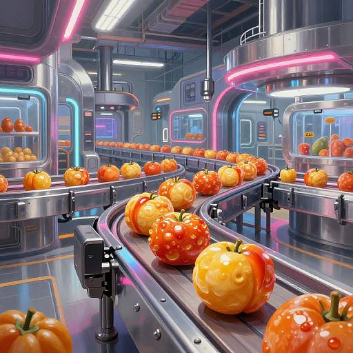 Futuristic Factory with Juicy Foods
