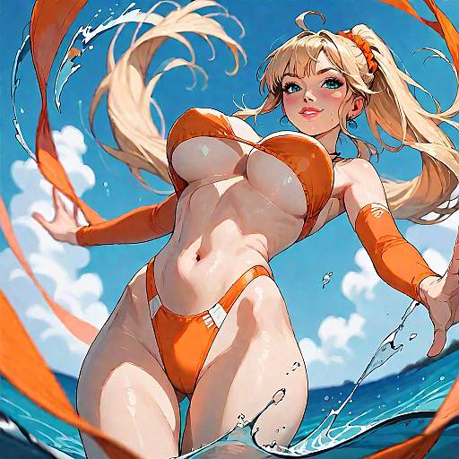 Cheerful Anime Pinup by the Sea