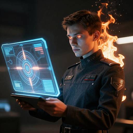 Dystopian Leader with Holographic Map