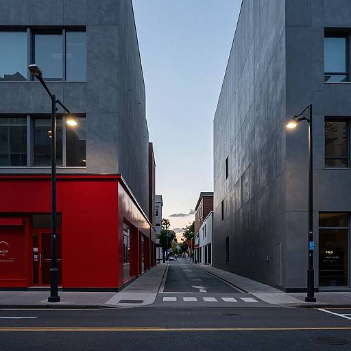 Symmetrical Urban Street Contrast at Dusk