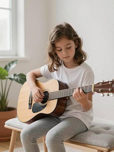 Young Girl Playing Guitar Indoors