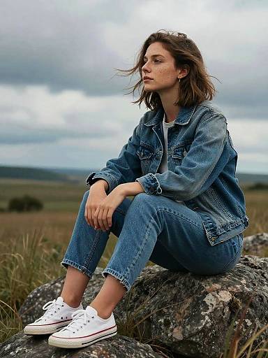 Moody Denim Portrait in Windswept Field
