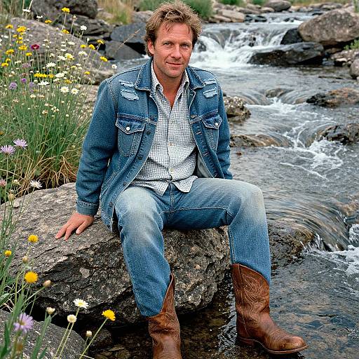 Man in Denim Parka by River