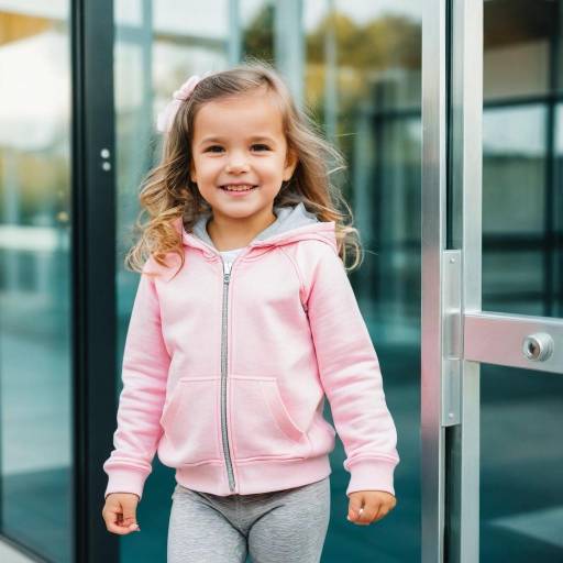 Smiling toddler girl in pink hoodie outdoors