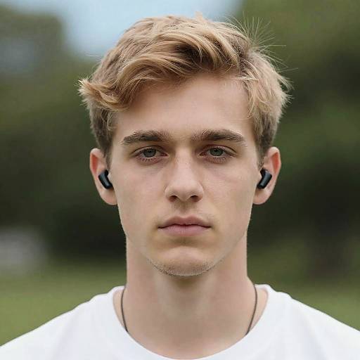Young Man with Earbuds Outdoors