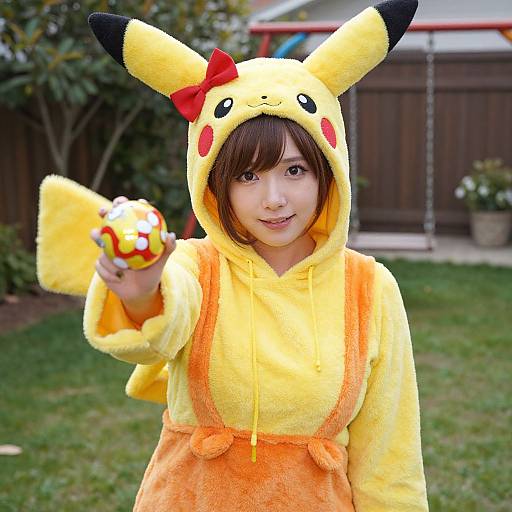 Woman in Pikachu Costume with Energy Ball