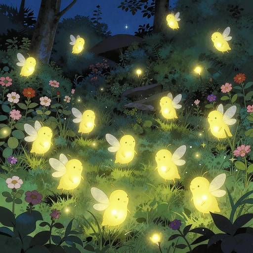 Joyful Firefly Spirits in Twilight Garden