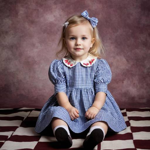 Portrait of Little Girl in Blue Vintage Dress