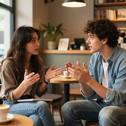 Animated Discussion in Cozy Coffee Shop
