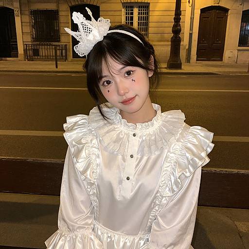 Youthful Female Pierrot in Paris Night