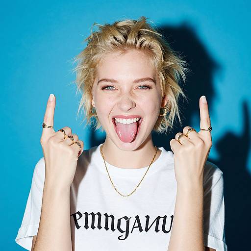 Playful Blonde Woman with Gold Accessories