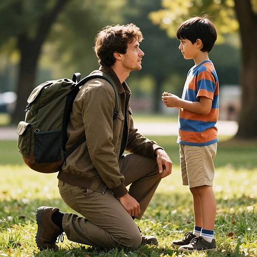Kneeling Man in a Sunlit Park