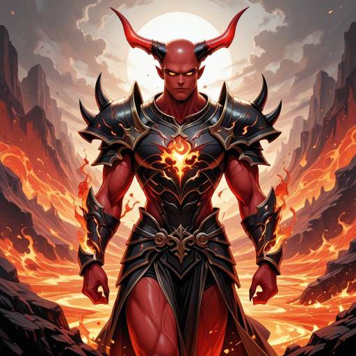 Powerful Demon in Fiery Landscape