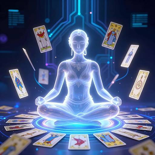 Futuristic Tarot AI Meditation Scene