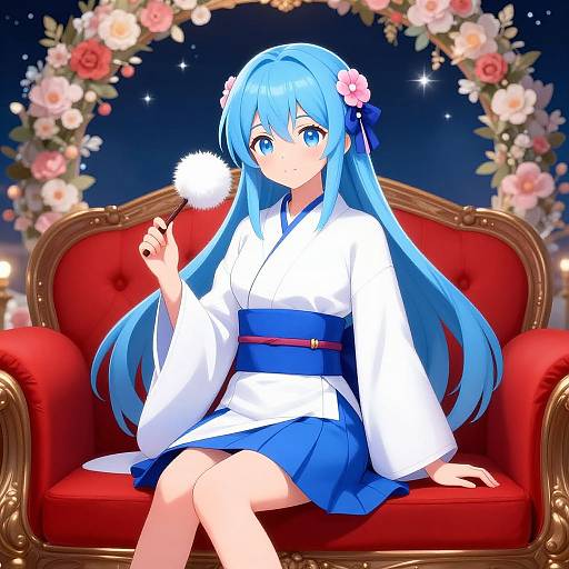 Anime Girl in Kimono Under Stars