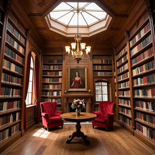 Ornate Library Interior with Skylight