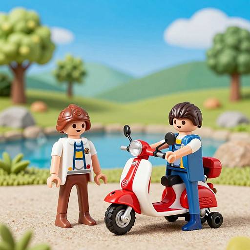 Digital LEGO-style image of two male minifigures: one with brown hair in brown pants and white shirt, the other with black hair on a