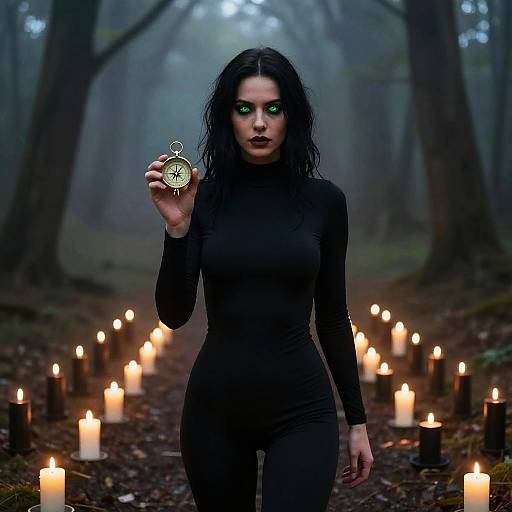 Cinematic Night: Compass in Candlelit Mist