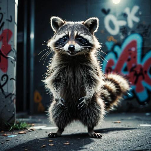 Mischievous Raccoon in Urban Graffiti Setting