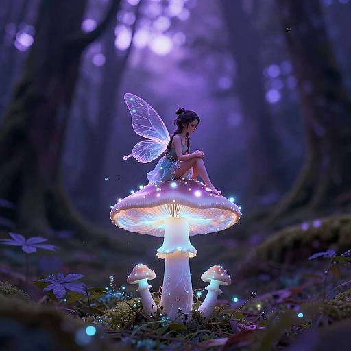 Delicate Fairy on Luminescent Mushroom