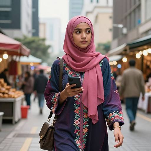 Confident Hijab Girl in Urban Market