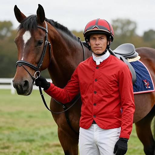 Jockey in Red and Blue Uniform