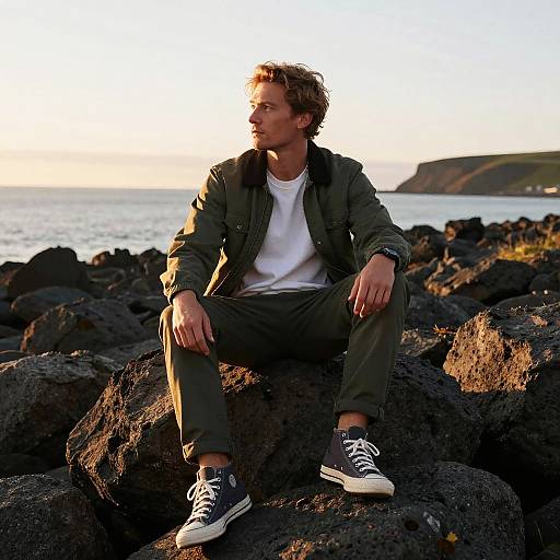 Icelandic Men on Fjord at Sunset