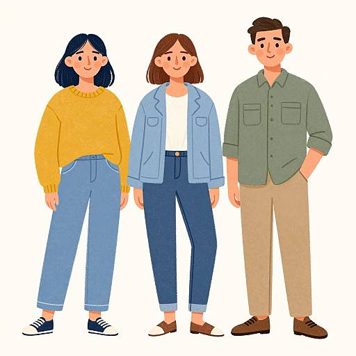 Pastel Illustration of Casual Trio