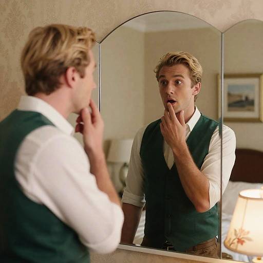 Surprised Man in Front of Mirror