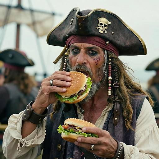 Rugged Pirate Enjoying a Burger