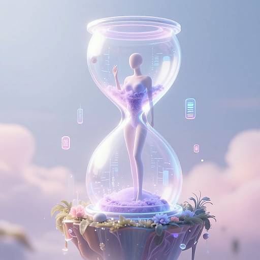 Ethereal AI Hourglass on Floating Isle